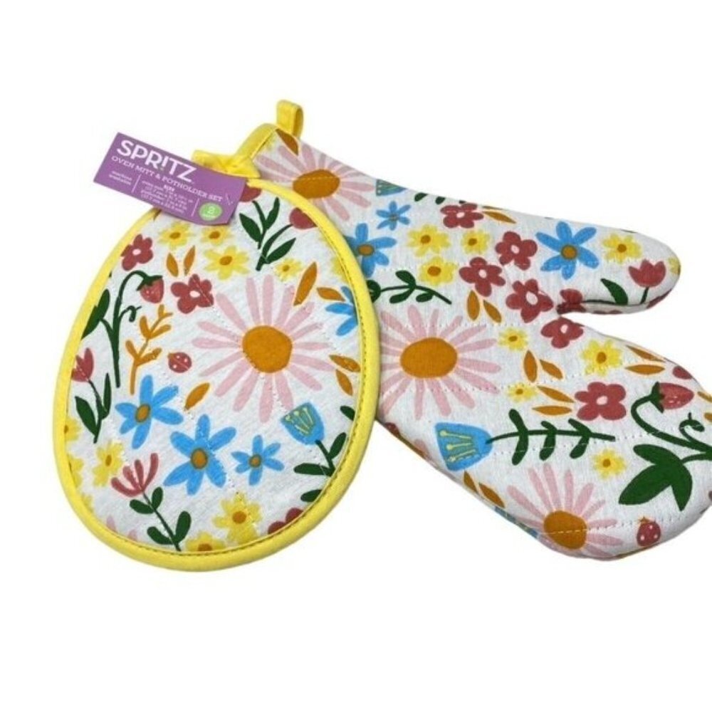 Spritz™ 2pc Cotton Flower Oven Mitt and Pot Holder Set Spring Easter  B31 - Picture 2 of 5